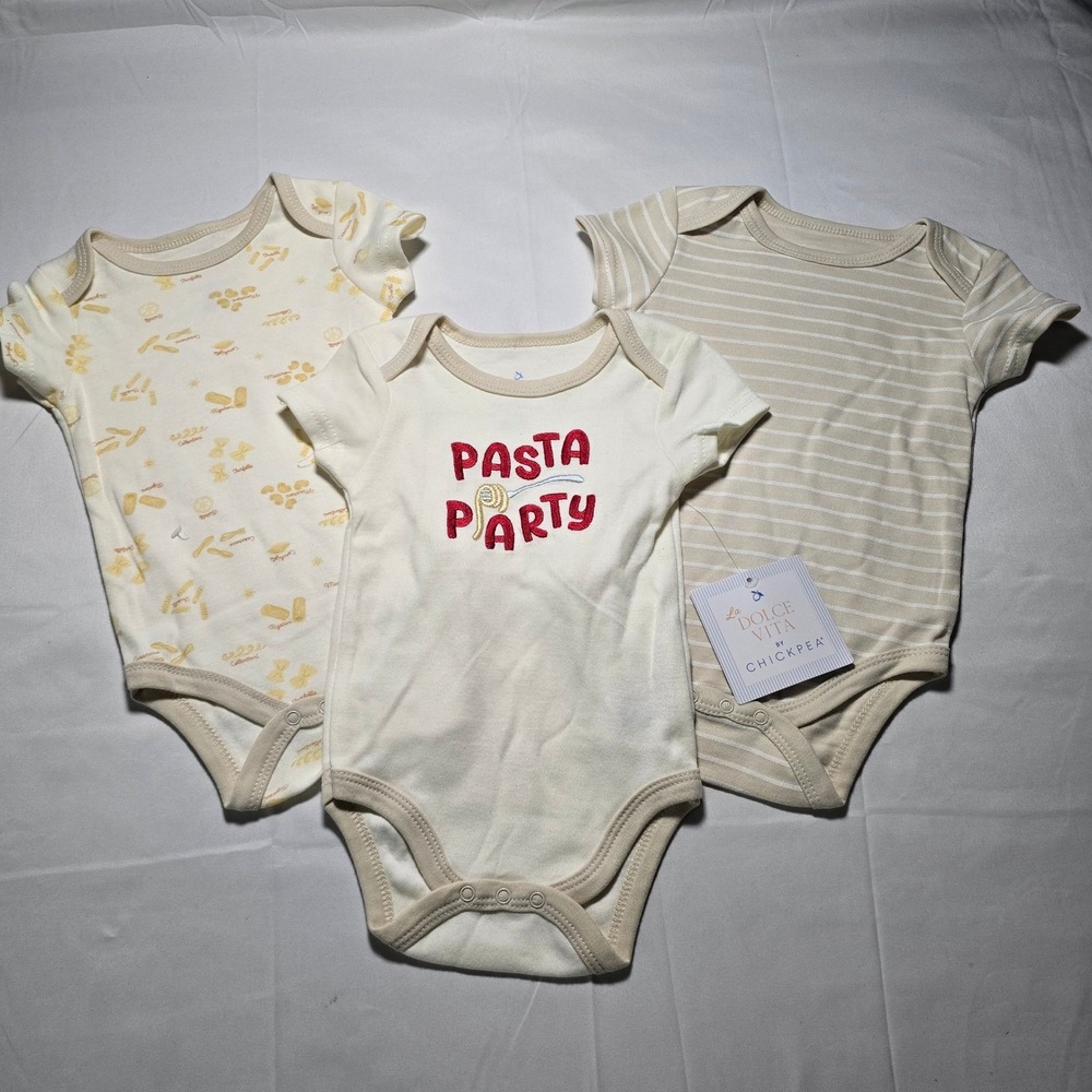 La Dolce Vita by Chickpea Baby boy 3-6m Bodysuits set Pasta Party Cream Tan NWT